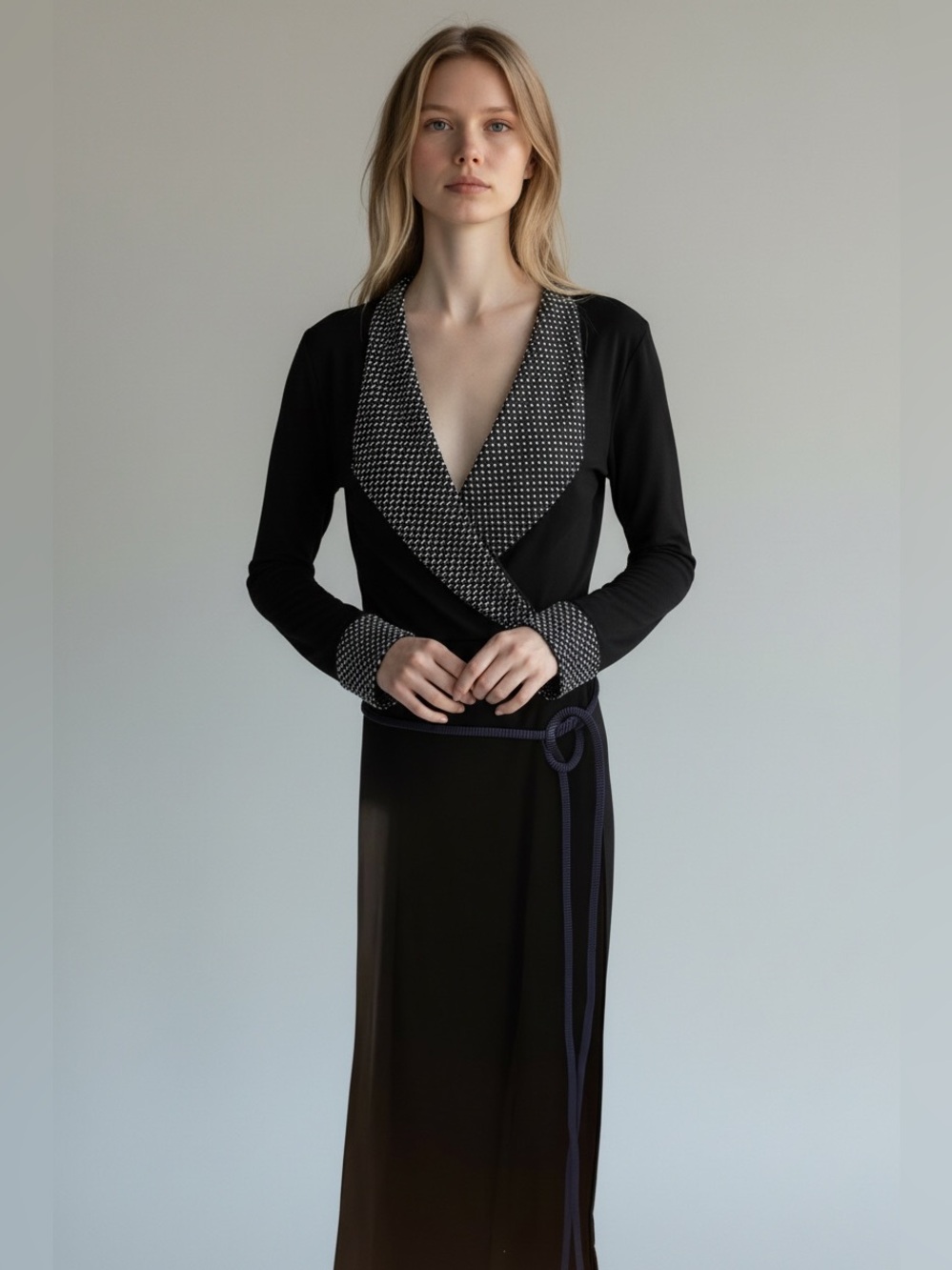 Giorgio Armani For Neiman Marcus Exclusive Edition Beaded Wrap Dress w/ Cord Blt